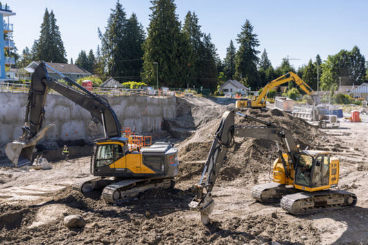 Urban construction site with excavators at work